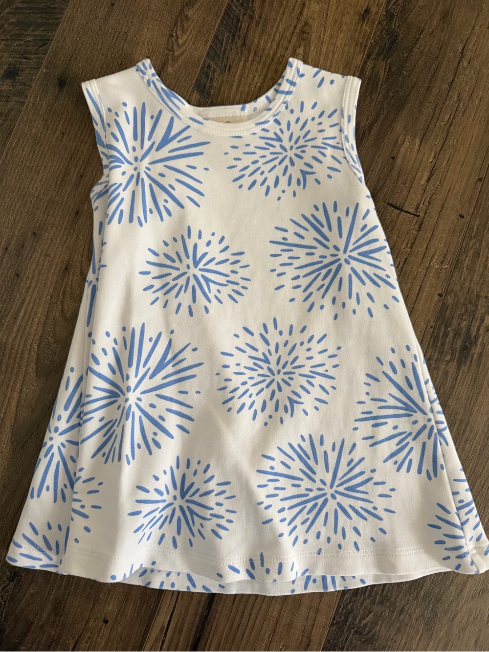The Beaufort Bonnet Company White Dress with Light Blue Burst Print